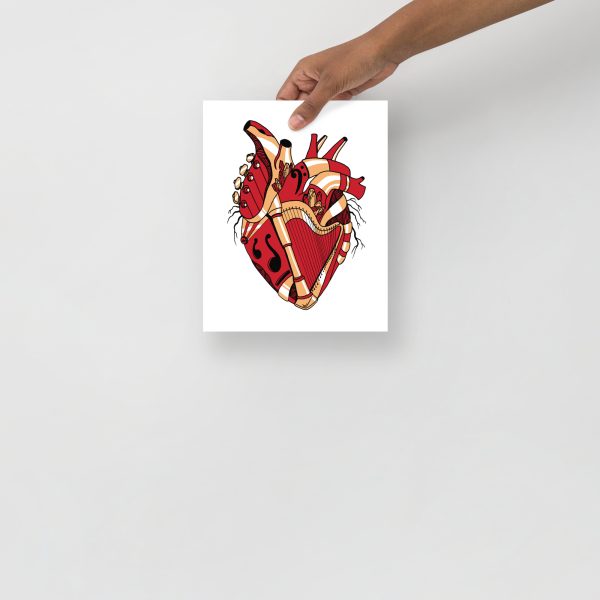 Heart Drawing “Musical Heart No. 2” Anatomical Heart Art (Red and Cream) - Image 3