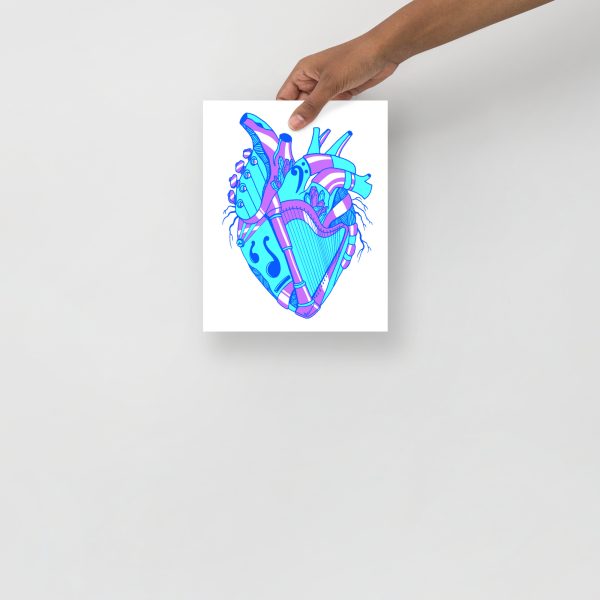 Heart Drawing “Musical Heart No. 2” Anatomical Heart Art (Blue) - Image 3