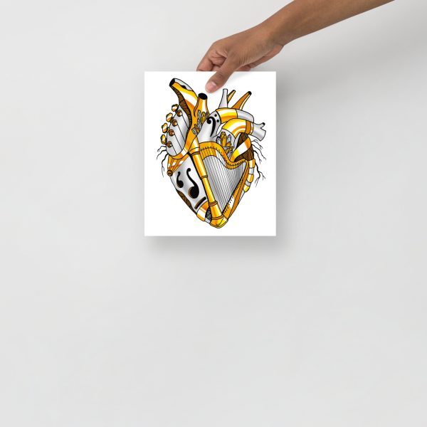 Heart Drawing “Musical Heart No. 2” Anatomical Heart Art (Guardian Gold) - Image 3