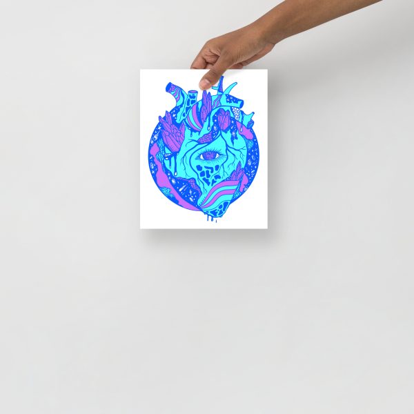 Blue Art Print "Blue Cosmic Heart" Blue Drawing Art - Image 4