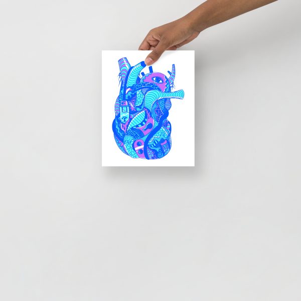 Blue Art Print "Blue Light Heart" Blue Drawing Art - Image 4
