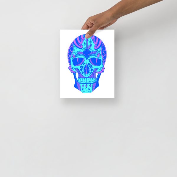 Blue Art Print "Blue Time Skull" Blue Drawing Art - Image 4