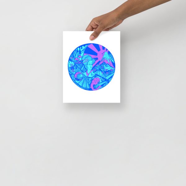 Blue Art Print "Blue Circle Dreaming of Japan" Blue Drawing Art - Image 4