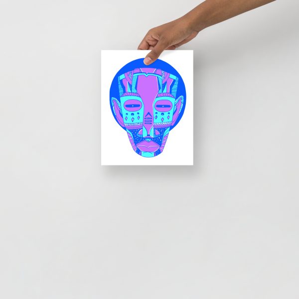 Blue Art Print "Blue African Mask 3 of 100" Blue Drawing Art - Image 4