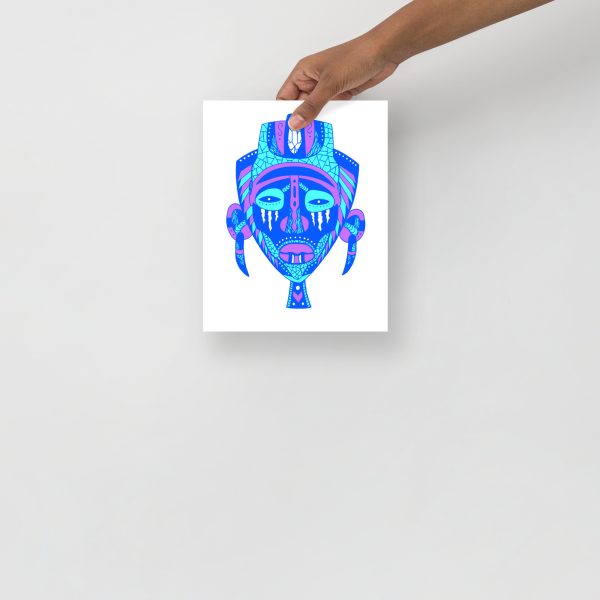 Blue Art Print "African Mask 95 of 100" Blue Drawing Art - Image 4