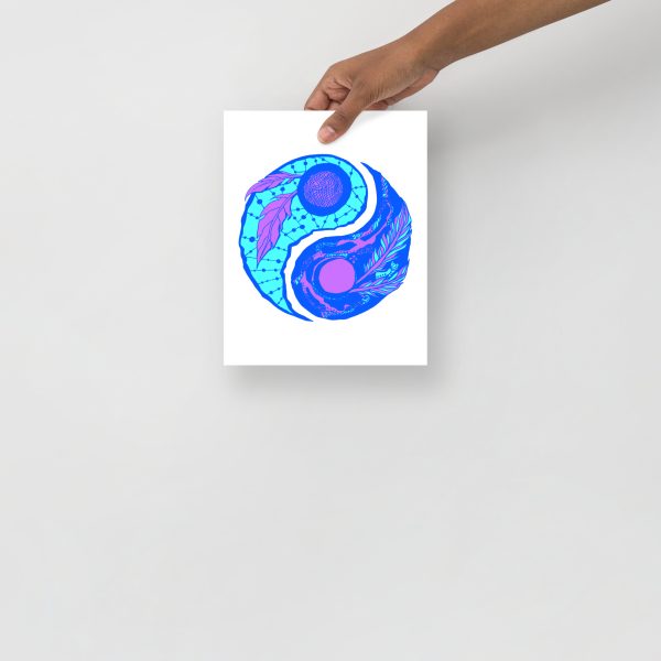 Blue Art Print "Feathers Yin Yang" Blue Drawing Art - Image 4