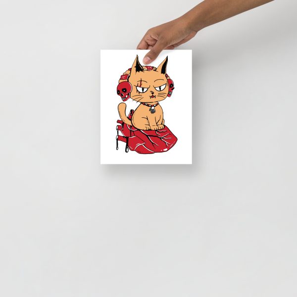 Royal Red Cat Drawing “Wicked Cat on a Heart” Cat Art Print - Image 3