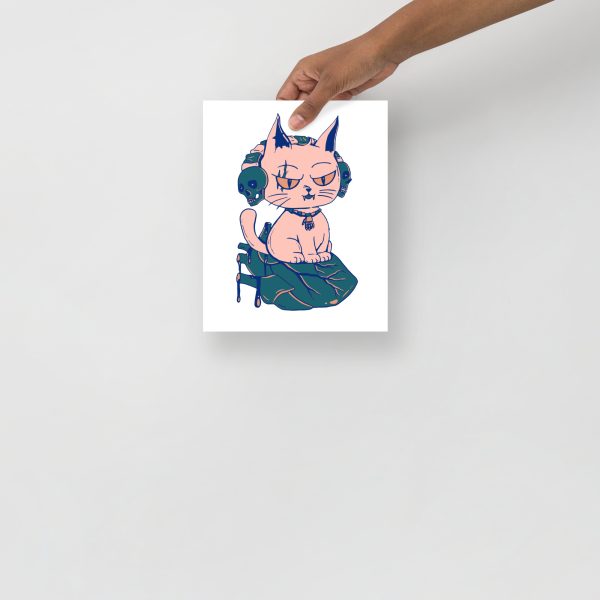 Pink Cat Drawing “Wicked Cat on a Heart” Cat Art Print - Image 3