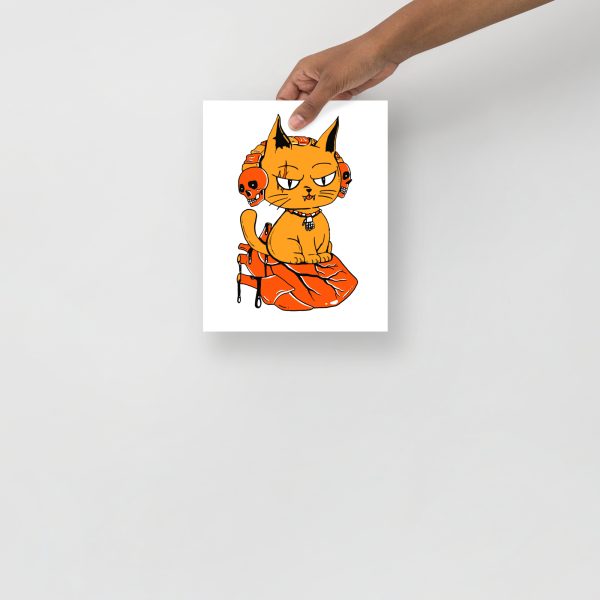 Black and Orange Cat Drawing “Wicked Cat on a Heart” Cat Art Print - Image 3