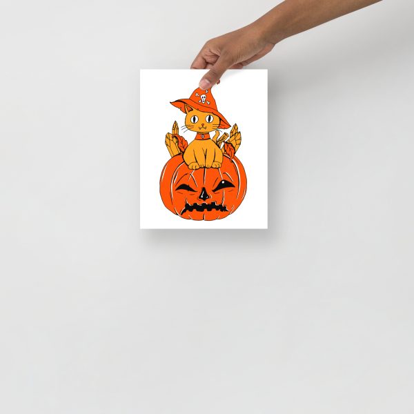 Black and Orange Cat Drawing “Cat on a Pumpkin” Cat Art Print - Image 3