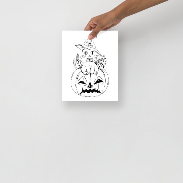 Cat Drawing “Cat on a Pumpkin” Cat Art Print - Image 3