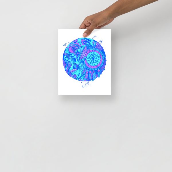 Blue Skull Artwork "Skull and Dreamcatcher Circle" Skull Drawing - Image 3