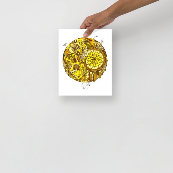 Yellow Skull Artwork "Skull and Dreamcatcher Circle" Skull Drawing - Image 3