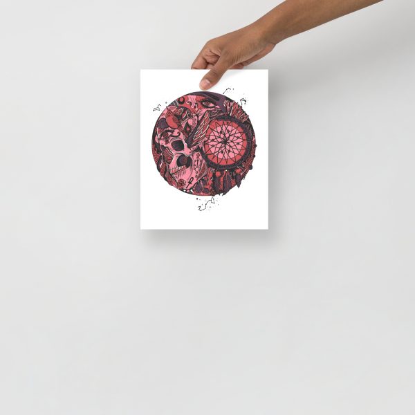 Mauve Rose Skull Artwork "Skull and Dreamcatcher Circle" Skull Drawing - Image 3