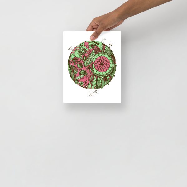 Pink and Green Skull Artwork "Skull and Dreamcatcher Circle" Skull Drawing - Image 3