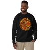 Orange and black gothic skull sweatshirt with sacred gem design and ribbed crew neck