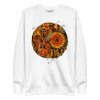 Orange and black mystical skull gothic sweatshirt with sacred gem design and ribbed crew neck