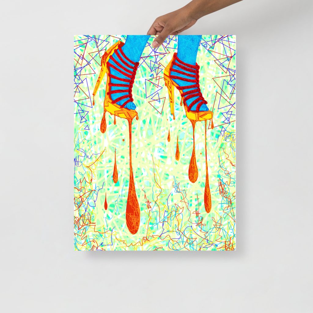 Minimal abstract line drawing of sexy high heels on matte museum-quality art print