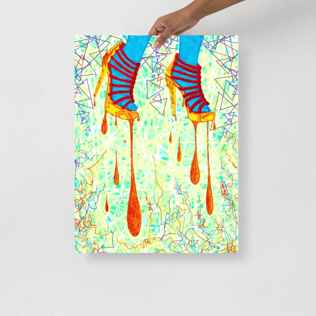 Minimal abstract line drawing of sexy high heels on matte museum-quality art print