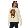 Women's orange and black Libra zodiac pullover sweatshirt with ribbed crew neck and long sleeves