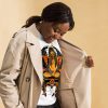 Women's orange and black Libra zodiac pullover sweatshirt with ribbed crew neck and long sleeves