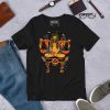 Women's Libra zodiac t-shirt in orange and black with divine balance design