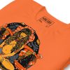 Women's orange and black Libra zodiac t-shirt with divine balance design