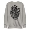 Crew neck sweatshirt featuring a transparent line art heart design with ribbed cuffs and hem