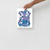 Mountain blue cat art print on matte museum-quality paper displayed in a chic minimal setting