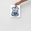 Grey cat art print on matte museum-quality paper styled in a minimal modern space