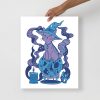 Mountain blue cat art print of a magical cat of fortune on matte museum-quality paper