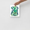 Green Magical Cat of Fortune art print on matte museum-quality paper