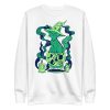Green cat drawing sweatshirt with ribbed crew neck and soft fleece fit