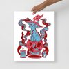 Pastel blue cat drawing art print titled Magical Cat of Fortune on matte museum-quality paper