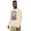Pink cat sweatshirt with Magical Cat of Fortune drawing, ribbed crew neck and soft fleece interior