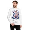 Pink cat sweatshirt with Magical Cat of Fortune drawing, ribbed crew neck and soft fleece interior