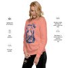 Pink cat sweatshirt with Magical Cat of Fortune drawing, ribbed crew neck and long sleeves
