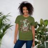 Sage green cat shirt featuring a Magical Cat of Fortune design in soft ring-spun cotton