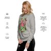 Pink and green Magical Cat of Fortune drawing on a soft fleece crew neck sweatshirt