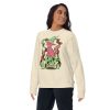 Pink and green Magical Cat of Fortune sweatshirt with ribbed crew neck and soft fleece