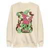 Pink and green Magical Cat of Fortune crew neck sweatshirt with cat drawing