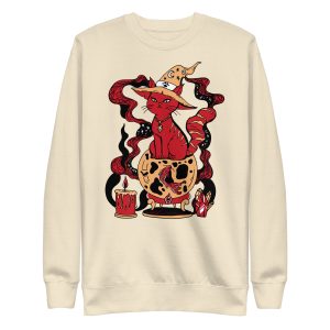 Red magical cat of fortune sweatshirt with ribbed crew neck and long sleeves