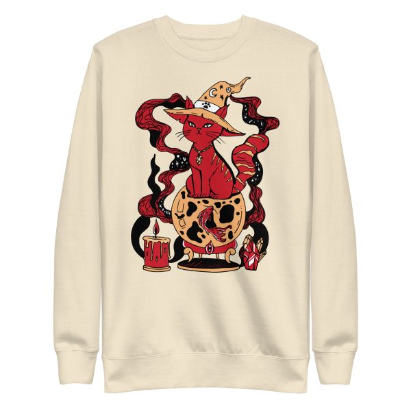 Red magical cat of fortune sweatshirt with ribbed crew neck and long sleeves