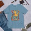 Cat t-shirt featuring a magical cat of fortune cafe design in soft cotton fabric