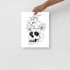 Minimal museum-quality cat art print featuring a magical cat and skull illustration