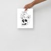 Matte museum-quality cat art print featuring a magical cat and skull illustration