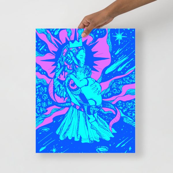 Blue Mom art print titled Mother of Moon on matte museum-quality paper for home decor