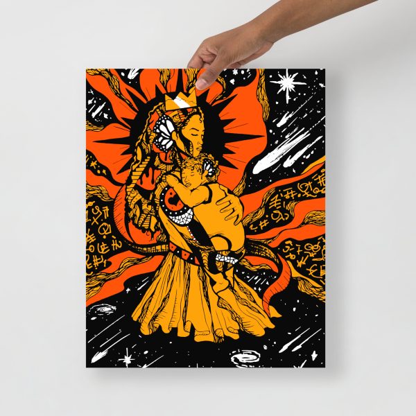 Black and orange Mother of Moon mom art print on matte museum-quality paper