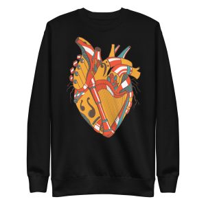 Musical heart sweatshirt with ribbed crew neck and soft fleece interior in a streetwear style