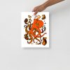 Abstract orange octopus art print on matte museum-quality paper as ocean spirit animal wall decor
